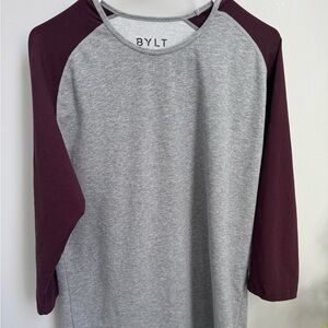 BYLT Gray and Maroon 3/4 Baseball Drop Cut Lux Raglan Shirt Size Large